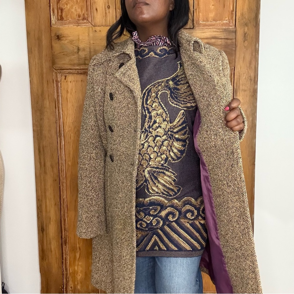 90s Guess tweed tan and brown double breasted coat - Picture 3 of 13